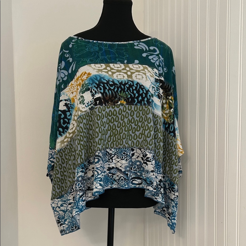 Bila Boho Print Loose Top - Teal, Olive, Blue, White, Mustard (L)